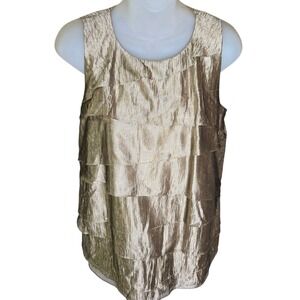 Anne‎ Klein Womens Party Tiered Gold Tank Top Size S Holiday Glam Resort Cruise